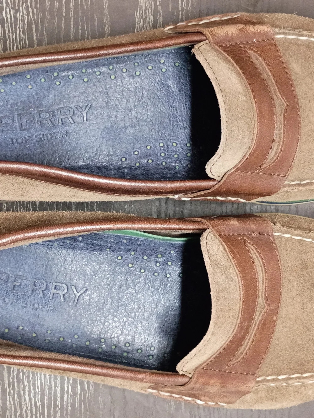 Sperry Brown Suede & Leather Penny Loafer Slip-On Boat Shoes  Green Sole Mens 9M